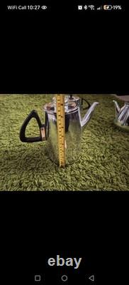 Service à thé et à café vintage Sona en chrome avec plateau, années 1970, de collection du milieu du siècle