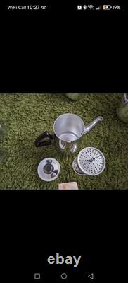 Service à thé et à café vintage Sona en chrome avec plateau, années 1970, de collection du milieu du siècle