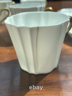 Service à thé et café Art déco en porcelaine fine Wedgwood Angleterre vintage avec poignées dorées, tasses et pot