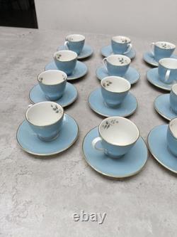 Service à thé et café Royal Doulton Rose Elegans TC1010 bleu œuf de canard et or vintage 37 pièces