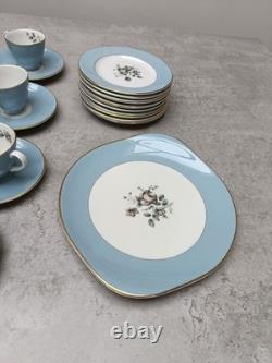 Service à thé et café Royal Doulton Rose Elegans TC1010 bleu œuf de canard et or vintage 37 pièces