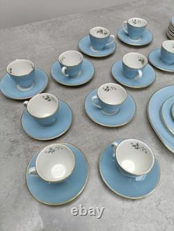 Service à thé et café Royal Doulton Rose Elegans TC1010 bleu œuf de canard et or vintage 37 pièces