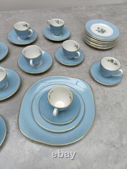 Service à thé et café Royal Doulton Rose Elegans TC1010 bleu œuf de canard et or vintage 37 pièces