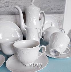 Service à thé et café en porcelaine blanche pure Cmielów en excellent état.