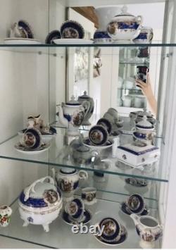 Service à thé et café en porcelaine bleue vintage Oscar Schlegelmilch Chinaware