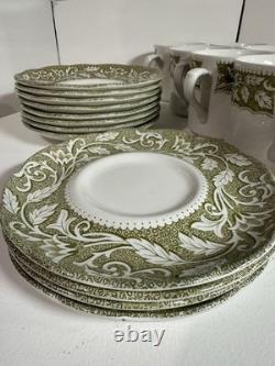 Service à thé et café vintage J&G Meakin Sterling Renaissance vert Angleterre, lot