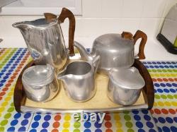 Service à thé et café vintage Piquot du milieu du siècle en 5 pièces avec plateau
