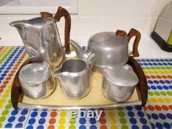 Service à thé et café vintage Piquot du milieu du siècle en 5 pièces avec plateau