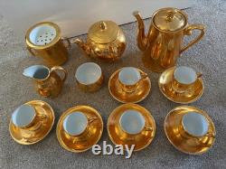 Service à thé et café vintage Royal Worcester Fireproof à lustre doré, 17 pièces, Angleterre