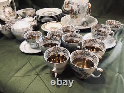 Service à thé et café vintage pour 6 personnes, marque Bogucice, blanc et or, Pologne