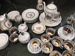 Service à thé et café vintage pour 6 personnes, marque Bogucice, blanc et or, Pologne