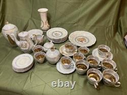 Service à thé et café vintage pour 6 personnes, marque Bogucice, blanc et or, Pologne
