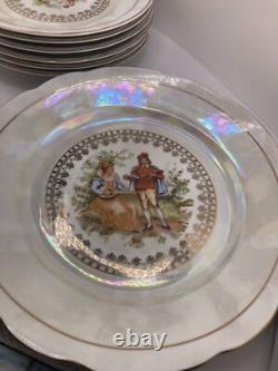 Service à thé et café vintage pour 6 personnes, marque Bogucice, blanc et or, Pologne