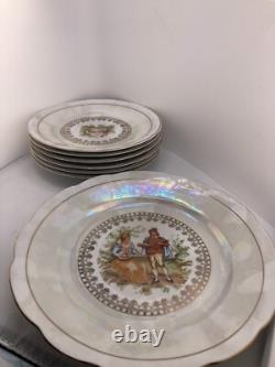 Service à thé et café vintage pour 6 personnes, marque Bogucice, blanc et or, Pologne