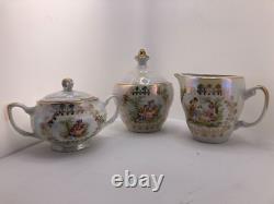 Service à thé et café vintage pour 6 personnes, marque Bogucice, blanc et or, Pologne