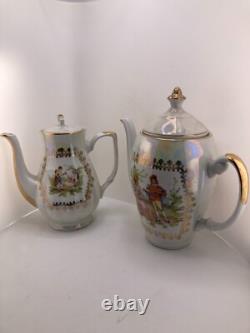 Service à thé et café vintage pour 6 personnes, marque Bogucice, blanc et or, Pologne