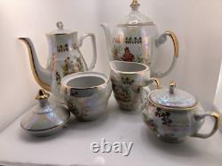 Service à thé et café vintage pour 6 personnes, marque Bogucice, blanc et or, Pologne