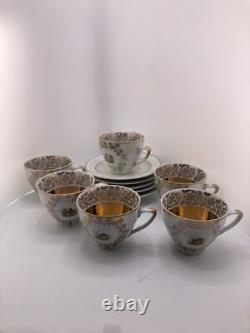 Service à thé et café vintage pour 6 personnes, marque Bogucice, blanc et or, Pologne