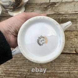 Service à thé japonais vintage en lithophanie Geisha avec tasse, soucoupe, assiette à côté x5 et théière