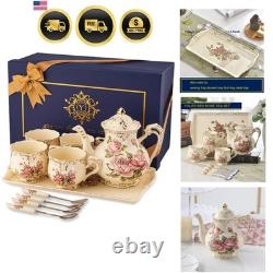 Service à thé vintage de luxe en porcelaine rose pour des goûters élégants et des cadeaux