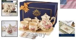 Service à thé vintage de luxe en porcelaine rose pour des goûters élégants et des cadeaux