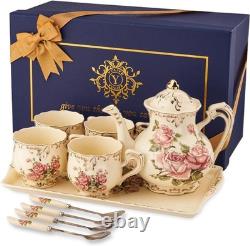 Service à thé vintage de luxe en porcelaine rose pour des goûters élégants et des cadeaux