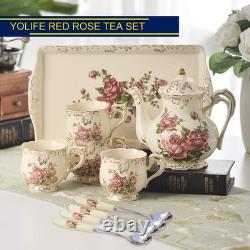 Service à thé vintage de luxe en porcelaine rose pour des goûters élégants et des cadeaux