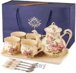 Service à thé vintage de luxe en porcelaine rose pour des goûters élégants et des cadeaux