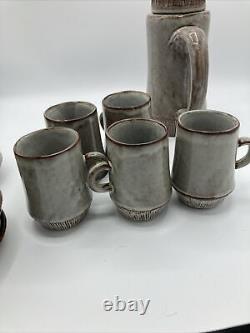Service de cafetière/théière, cruche, sucrier, tasse et sous-tasse en poterie de studio vintage Creigiau, pays de Galles.