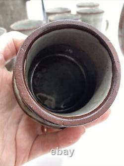 Service de cafetière/théière, cruche, sucrier, tasse et sous-tasse en poterie de studio vintage Creigiau, pays de Galles.