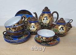 Service de thé café japonais Satsuma pour 6 personnes 15 pièces Porcelaine Vintage Rare