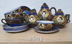 Service de thé café japonais Satsuma pour 6 personnes 15 pièces Porcelaine Vintage Rare