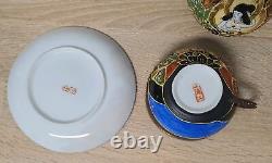 Service de thé café japonais Satsuma pour 6 personnes 15 pièces Porcelaine Vintage Rare