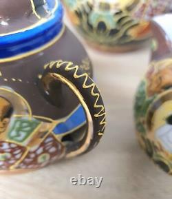 Service de thé café japonais Satsuma pour 6 personnes 15 pièces Porcelaine Vintage Rare