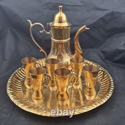 Service de théière en cuivre vintage avec 6 tasses et plateau