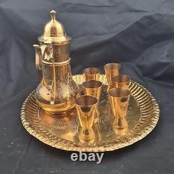 Service de théière en cuivre vintage avec 6 tasses et plateau