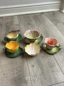 Service vintage Mustardseed Moonshine de 4 tasses à café en porcelaine et sucrier