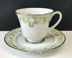 Set/12 Noritake Princeton 6911 Coffee Tea Cup & Saucer Green Flower Border Japon