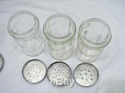 Set 5 Vintage Glass Hoosier Type Jars Panneau Shaker Coffee Tea Salt / Pepper Spice