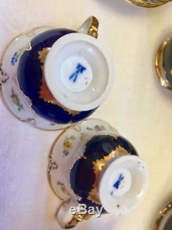 Set De Service En Porcelaine À Café Floral Bleu Et Cobalt Meissen Vintage 15pc