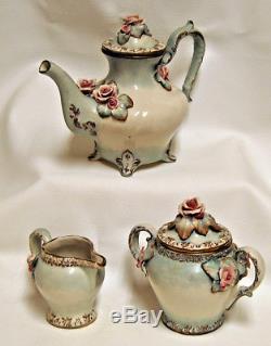 Set De Thé Vintage Cordey Porcelaine Pale Blue Creamer Sugar Tea Pot Coffee
