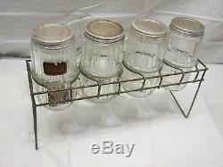 Set Vintage Glass Hoosier Type Bocaux Avecwire Rack Panel Café Thé Canister Épice