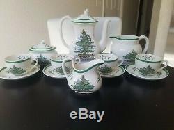 Spode Christmas Tree 14 Piece Thé / Café Set Nouvelle-angleterre Rare Vintage