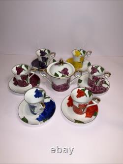 Superbe ensemble à café et expresso en porcelaine vintage LG, décoré à la main, Nice