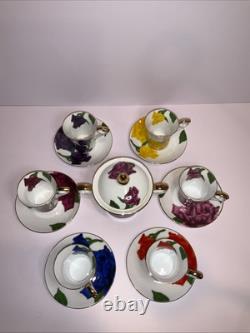 Superbe ensemble à café et expresso en porcelaine vintage LG, décoré à la main, Nice