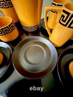 Superbe service à café vintage orange Portmeirion de Susan Williams-Ellis à motif de méandres grecs, en très bon état