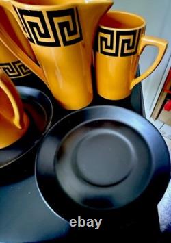 Superbe service à café vintage orange Portmeirion de Susan Williams-Ellis à motif de méandres grecs, en très bon état