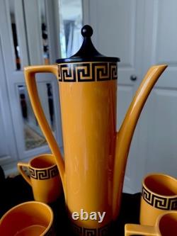 Superbe service à café vintage orange Portmeirion de Susan Williams-Ellis à motif de méandres grecs, en très bon état