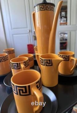 Superbe service à café vintage orange Portmeirion de Susan Williams-Ellis à motif de méandres grecs, en très bon état