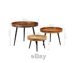Tables D'appoint Vintage Industrielles Côté Table Ensemble De 3 Pieds Acier Pin Bois Rétro